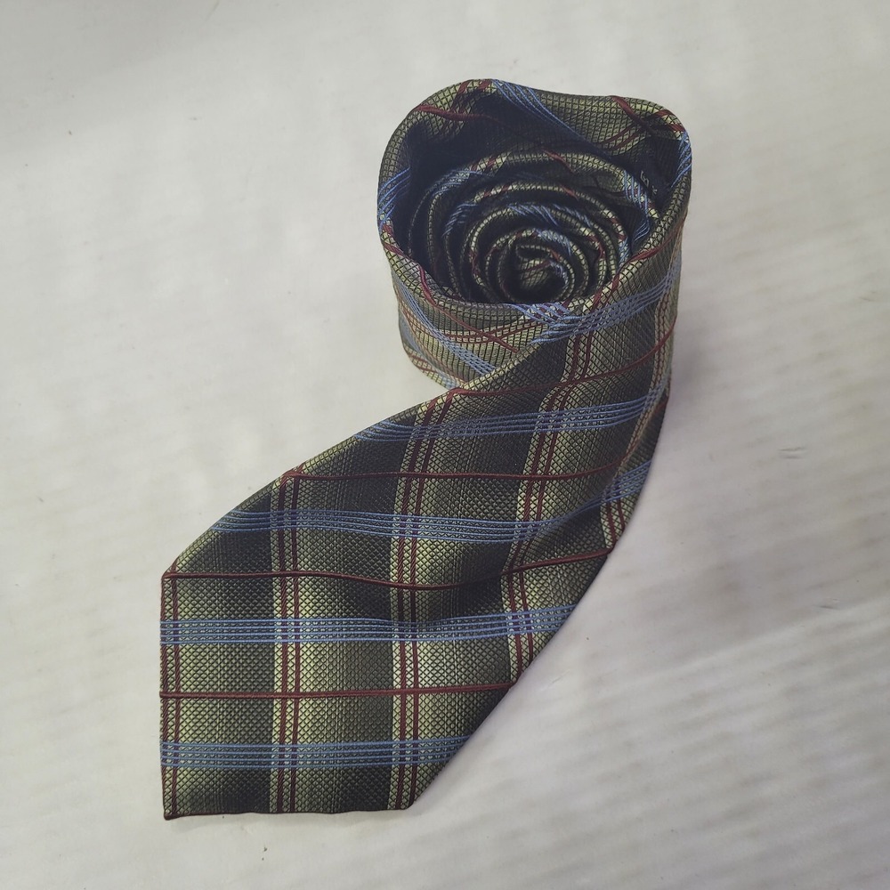 Kenneth Cole New York‎ Mens Silk Plaid Tie Green Blue Red Classic